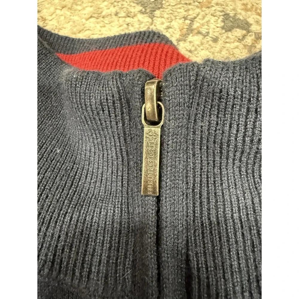 Brooks Brothers Wool Blend‎ 1/4 Zip Mock Neck Sweater Men's L Gray Stripes